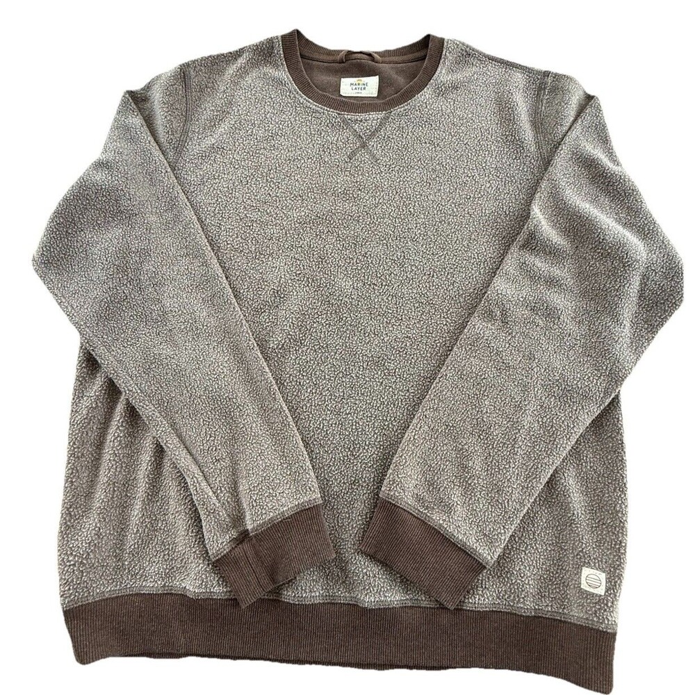 Marine Layer Out Pile Sweatshirt Men Sz L Brown Fleece Crewneck Pullover EUC - Picture 2 of 11